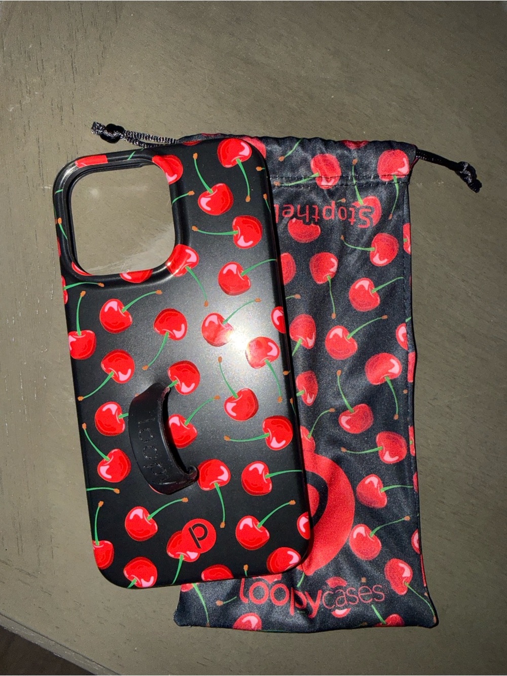 Loopy Case Black Cherry Print iPhone Case with Hand Loop
